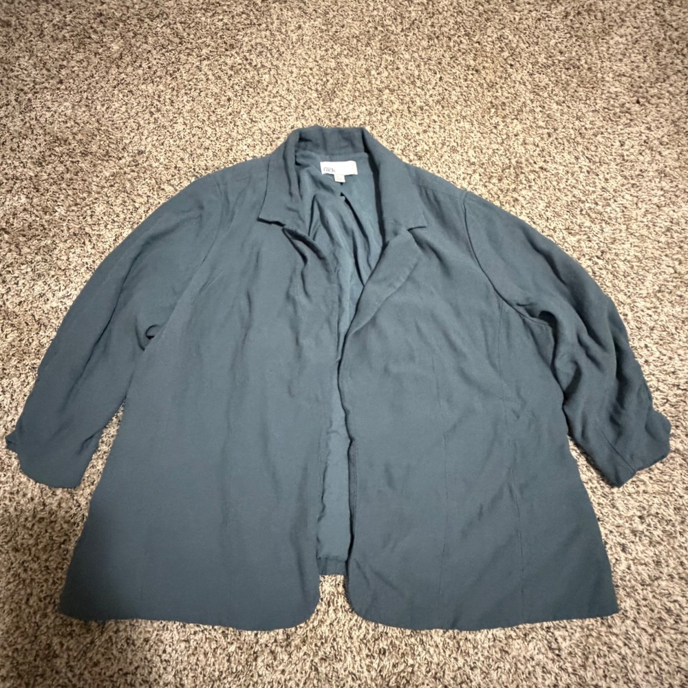 Nordstrom Rack Women 2X Teal Blue Open Front 3/4 Sleeve Blazer Jacket Viscose